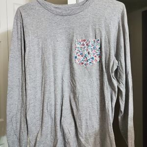 Grey Long Sleeve Floral Pocket Serengetee Tee